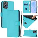 For Motorola Moto G34 5G / G45 5G Skin Feel Solid Color Leather Phone Case with Lanyard(Lake Blue)