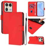 For Motorola Edge 50 5G Global Skin Feel Solid Color Leather Phone Case with Lanyard(Red)