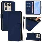 For Motorola Edge 50 5G Global Skin Feel Solid Color Leather Phone Case with Lanyard(Navy Blue)