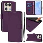 For Motorola Edge 50 5G Global Skin Feel Solid Color Leather Phone Case with Lanyard(Violet)