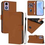 For Motorola Moto E14 / G04 4G Skin Feel Solid Color Leather Phone Case with Lanyard(Brown)