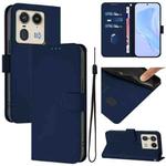 For Motorola Edge 50 Ultra / X50 Ultra Skin Feel Solid Color Leather Phone Case with Lanyard(Navy Blue)