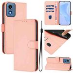 For Motorola Moto G Play 5G 2024 Global Skin Feel Solid Color Leather Phone Case with Lanyard(Pink)