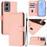 For Motorola Moto G Stylus 5G 2024 Skin Feel Solid Color Leather Phone Case with Lanyard(Pink)