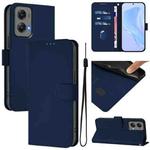 For Motorola Moto G Stylus 5G 2024 Skin Feel Solid Color Leather Phone Case with Lanyard(Navy Blue)