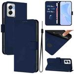 For Motorola Moto G Power 5G 2024 Skin Feel Solid Color Leather Phone Case with Lanyard(Navy Blue)