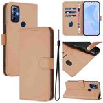 For Motorola G Pure / Moto G Play 2023 Skin Feel Solid Color Leather Phone Case with Lanyard(Nude)