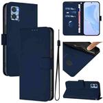 For Motorola Moto E22 4G / E22i 4G Skin Feel Solid Color Leather Phone Case with Lanyard(Navy Blue)