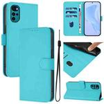 For Motorola Moto G22 4G / E32s Skin Feel Solid Color Leather Phone Case with Lanyard(Lake Blue)