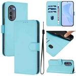 For Motorola Edge 2022 Skin Feel Solid Color Leather Phone Case with Lanyard(Sky Blue)