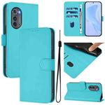 For Motorola Edge 2022 Skin Feel Solid Color Leather Phone Case with Lanyard(Lake Blue)