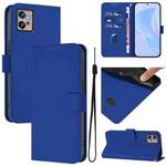 For Motorola Moto G32 Skin Feel Solid Color Leather Phone Case with Lanyard(Dark Blue)