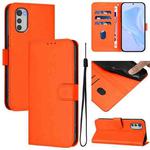 For Motorola Moto E32 4G Global Skin Feel Solid Color Leather Phone Case with Lanyard(Orange)