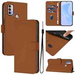 For Motorola Moto E20 / E30 / E40 Skin Feel Solid Color Leather Phone Case with Lanyard(Brown)