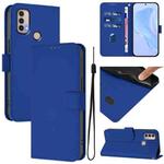 For Motorola Moto E20 / E30 / E40 Skin Feel Solid Color Leather Phone Case with Lanyard(Dark Blue)