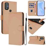 For Motorola Moto G Power 2022 Skin Feel Solid Color Leather Phone Case with Lanyard(Nude)