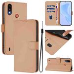 For Motorola Moto E7 Power Skin Feel Solid Color Leather Phone Case with Lanyard(Nude)