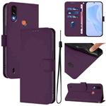 For Motorola Moto E7 Power Skin Feel Solid Color Leather Phone Case with Lanyard(Violet)