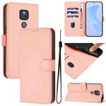 For Motorola Moto G Play 2021 Skin Feel Solid Color Leather Phone Case with Lanyard(Pink)