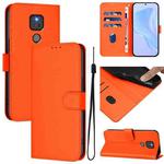 For Motorola Moto G Play 2021 Skin Feel Solid Color Leather Phone Case with Lanyard(Orange)