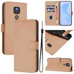 For Motorola Moto G Play 2021 Skin Feel Solid Color Leather Phone Case with Lanyard(Nude)