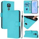 For Motorola Moto G Play 2021 Skin Feel Solid Color Leather Phone Case with Lanyard(Lake Blue)