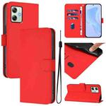 For Motorola Moto G64 India Skin Feel Solid Color Leather Phone Case with Lanyard(Red)