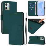 For Motorola Moto G64 India Skin Feel Solid Color Leather Phone Case with Lanyard(Dark Green)