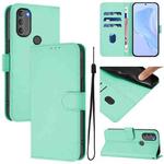 For Motorola Moto G71 5G Skin Feel Solid Color Leather Phone Case with Lanyard(Mint Green)