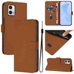 For Motorola Moto G73 5G Skin Feel Solid Color Leather Phone Case with Lanyard(Brown)