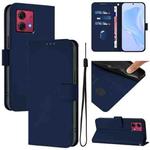 For Motorola Moto G84 5G Skin Feel Solid Color Leather Phone Case with Lanyard(Navy Blue)