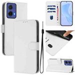 For Motorola Moto G85 5G Skin Feel Solid Color Leather Phone Case with Lanyard(White)