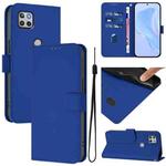 For Motorola One 5G Ace Skin Feel Solid Color Leather Phone Case with Lanyard(Dark Blue)