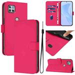 For Motorola One 5G Ace Skin Feel Solid Color Leather Phone Case with Lanyard(Rose Red)