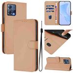 For Motorola Moto S30 Pro 5G Skin Feel Solid Color Leather Phone Case with Lanyard(Nude)