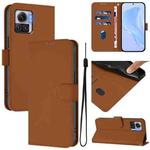 For Motorola Moto X30 Pro 5G Skin Feel Solid Color Leather Phone Case with Lanyard(Brown)