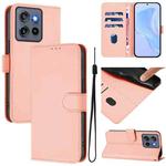 For Motorola Edge 50 Neo Skin Feel Solid Color Leather Phone Case with Lanyard(Pink)