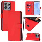 For Motorola Edge 50 Pro Skin Feel Solid Color Leather Phone Case with Lanyard(Red)