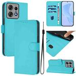 For Motorola Edge 50 Pro Skin Feel Solid Color Leather Phone Case with Lanyard(Lake Blue)