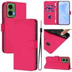 For Motorola Moto G35 Skin Feel Solid Color Leather Phone Case with Lanyard(Rose Red)