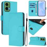 For Motorola Moto G35 Skin Feel Solid Color Leather Phone Case with Lanyard(Lake Blue)