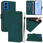 For Motorola Moto G45 5G / G34 5G Skin Feel Solid Color Leather Phone Case with Lanyard(Dark Green)