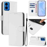 For Motorola Moto G45 5G / G34 5G Skin Feel Solid Color Leather Phone Case with Lanyard(White)