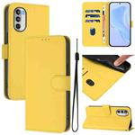 For Motorola Moto G52 4G / G82 5G Skin Feel Solid Color Leather Phone Case with Lanyard(Lemon Yellow)