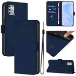 For Motorola Moto G Stylus 2021 4G Skin Feel Solid Color Leather Phone Case with Lanyard(Navy Blue)