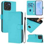 For Motorola Moto G15 Skin Feel Solid Color Leather Phone Case with Lanyard(Lake Blue)