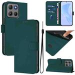 For Motorola Moto G15 Power Skin Feel Solid Color Leather Phone Case with Lanyard(Dark Green)