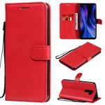 For Xiaomi Redmi 9 Solid Color Horizontal Flip Protective Leather Case with Holder & Card Slots & Wallet & Photo Frame & Lanyard(Red)