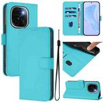 For vivo iQOO Z9s Pro 5G India Skin Feel Solid Color Leather Phone Case with Lanyard(Lake Blue)