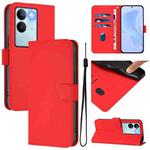 For vivo V29 5G Global / V29 Pro Skin Feel Solid Color Leather Phone Case with Lanyard(Red)